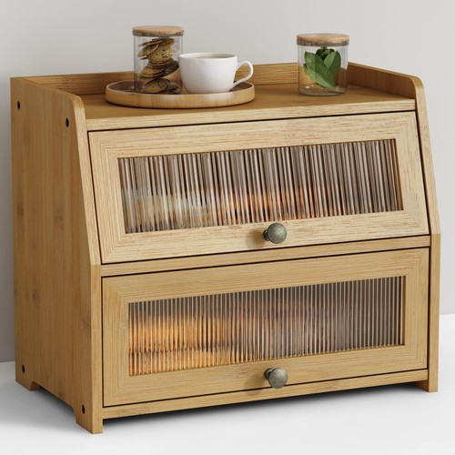 Large bamboo bread box - large,